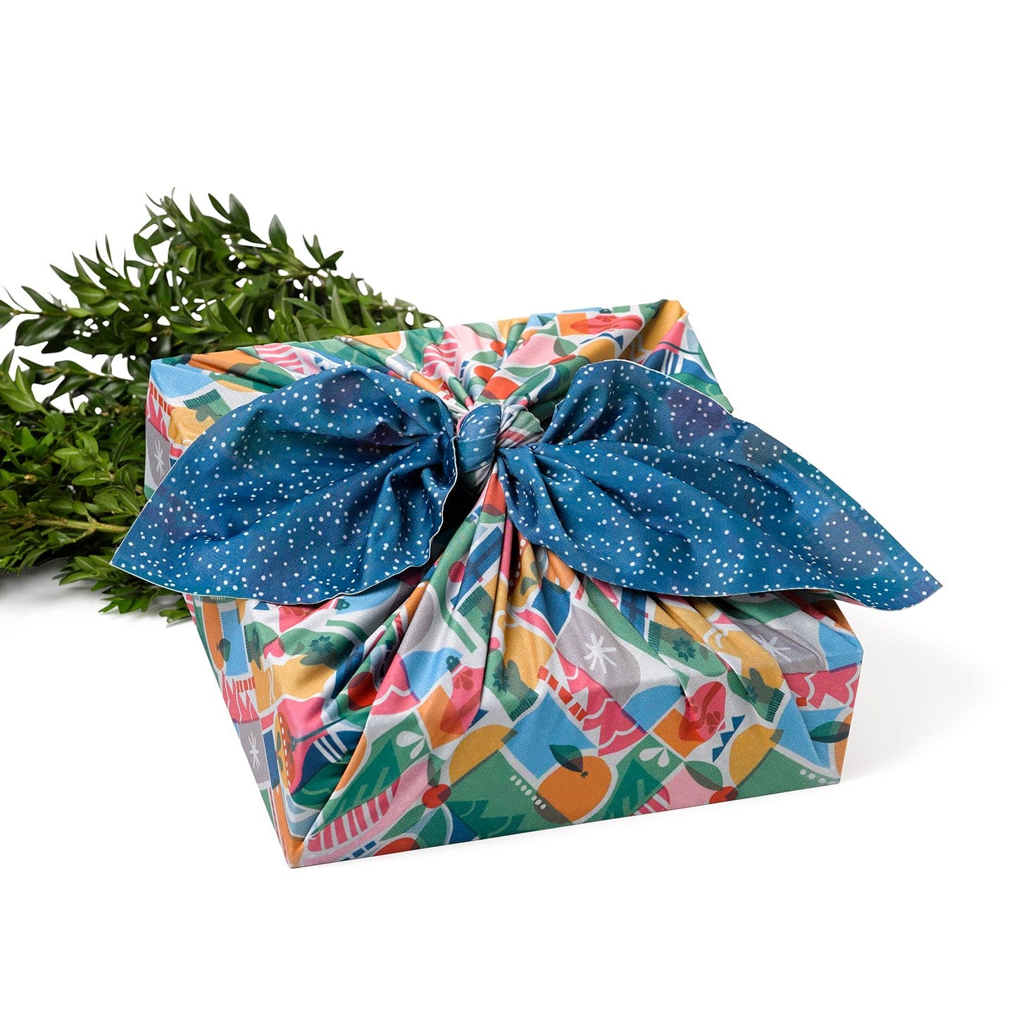 Set of 3 (S, L, XL) Reusable Cloth Furoshiki Gift Wrap | Holiday Shapes & Deep Blue